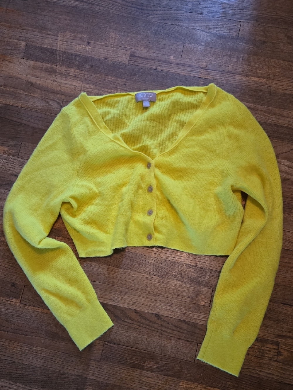 J Crew 100% Cashmere Cropped Bright Yellow Cardigan MED